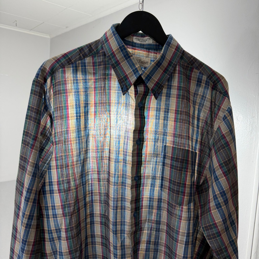 Vintage Back Packer Shirt XL Multi Color Plaid Button Down Rockabilly 70s 80s